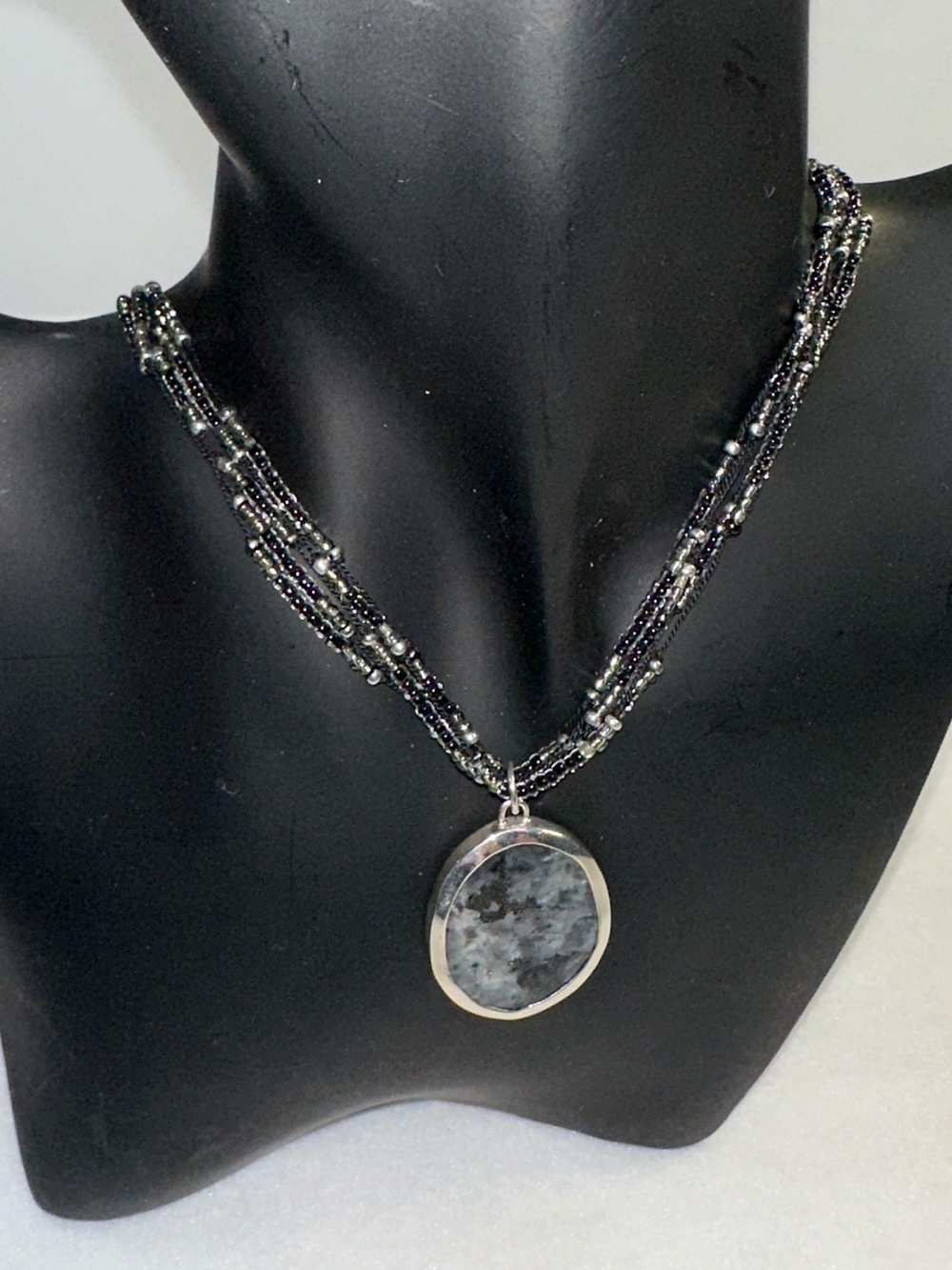 Silpada Silver Gray Feldspar Multi-Strand Silk Cord Stormy Night Necklace 925